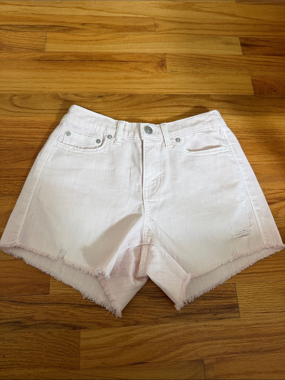 aerie Pale Pink Frayed Hem Denim Shorts